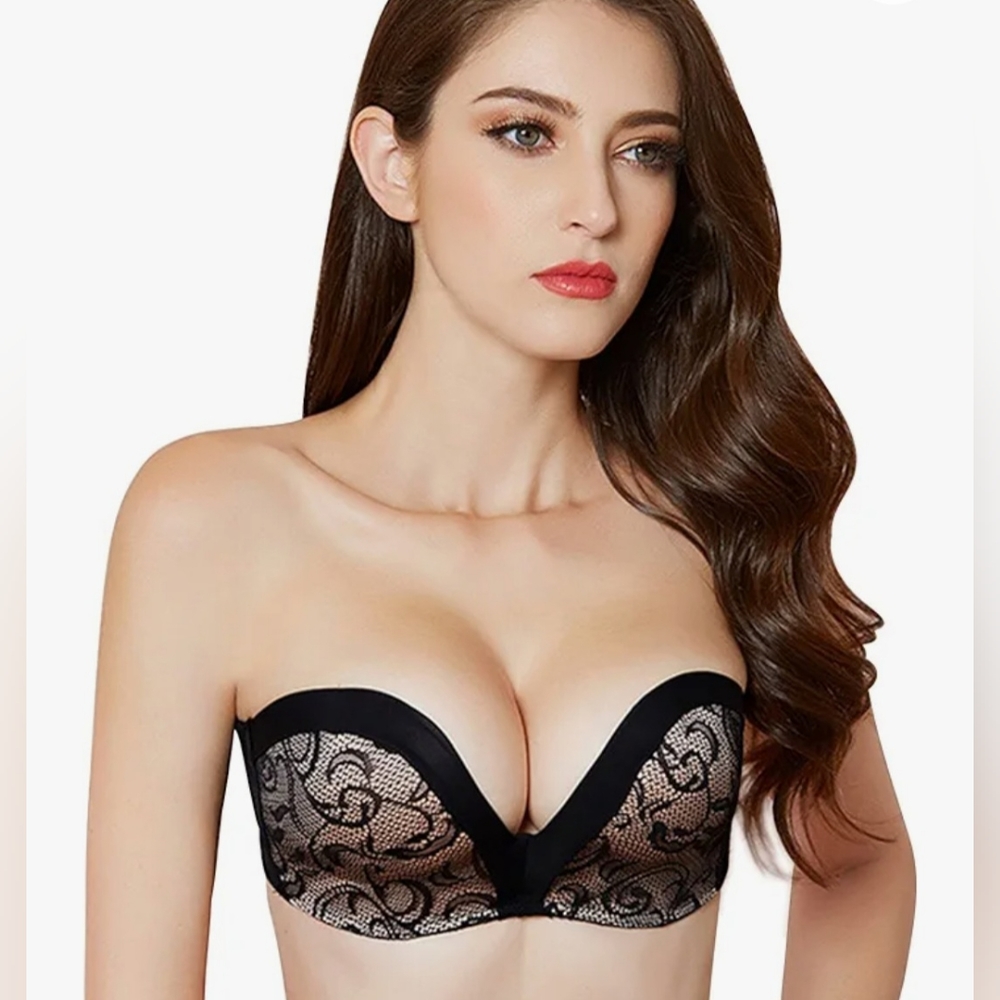 NWOT DotVol 34DD Black & Nude Strapless Pushup Bra